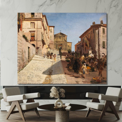 Veduta Di Genzano Con La Chiesa Di Santa Maria Della Cima Oswald Achenbach oac8 quadro stampato su tela