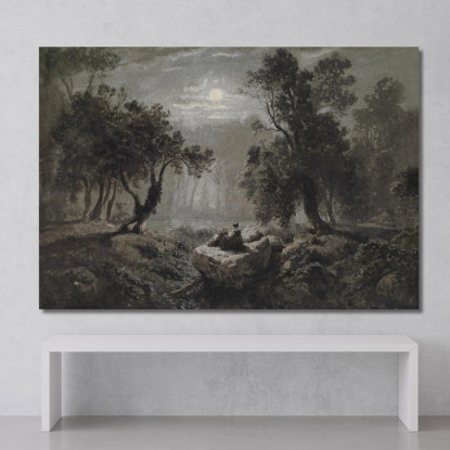 Un Paesaggio Forestale Romantico Al Chiaro Di Luna Oswald Achenbach oac15 quadro stampato su tela