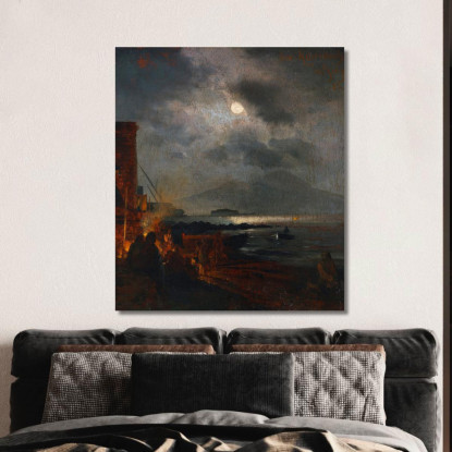 Pescatori Nella Baia Di Napoli Al Chiaro Di Luna Oswald Achenbach oac17 quadro stampato su tela