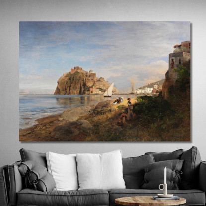 Ischia Con Vista Sul Castello Aragonese Oswald Achenbach oac24 quadro stampato su tela