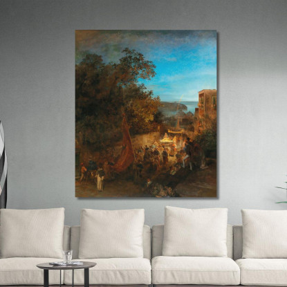 Ischia – Festa Di Sant'Anna A Casamicciola Oswald Achenbach oac25 quadro stampato su tela