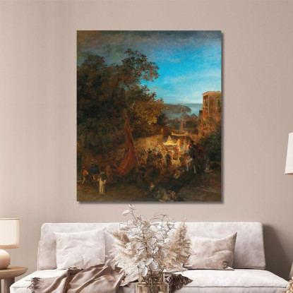 Ischia – Festa Di Sant'Anna A Casamicciola Oswald Achenbach oac25 quadro stampato su tela