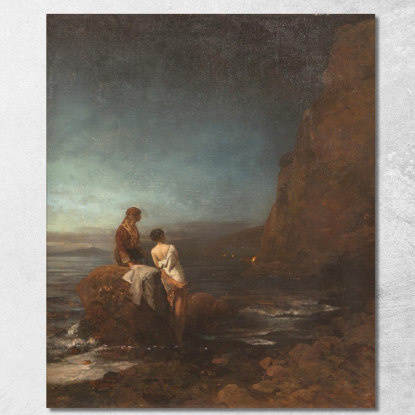 Notte Sulla Spiaggia Di Napoli Oswald Achenbach oac26 quadro stampato su tela