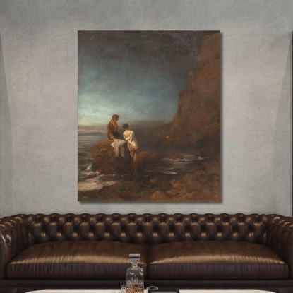 Notte Sulla Spiaggia Di Napoli Oswald Achenbach oac26 quadro stampato su tela