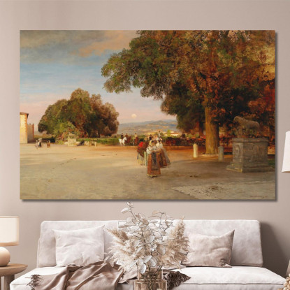 Scena Al Crepuscolo Sulla Terrazza Di Villa Grazioli A Grottaferrata Oswald Achenbach oac28 quadro stampato su tela