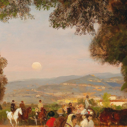 Scena Al Crepuscolo Sulla Terrazza Di Villa Grazioli A Grottaferrata Oswald Achenbach oac28 quadro stampato su tela