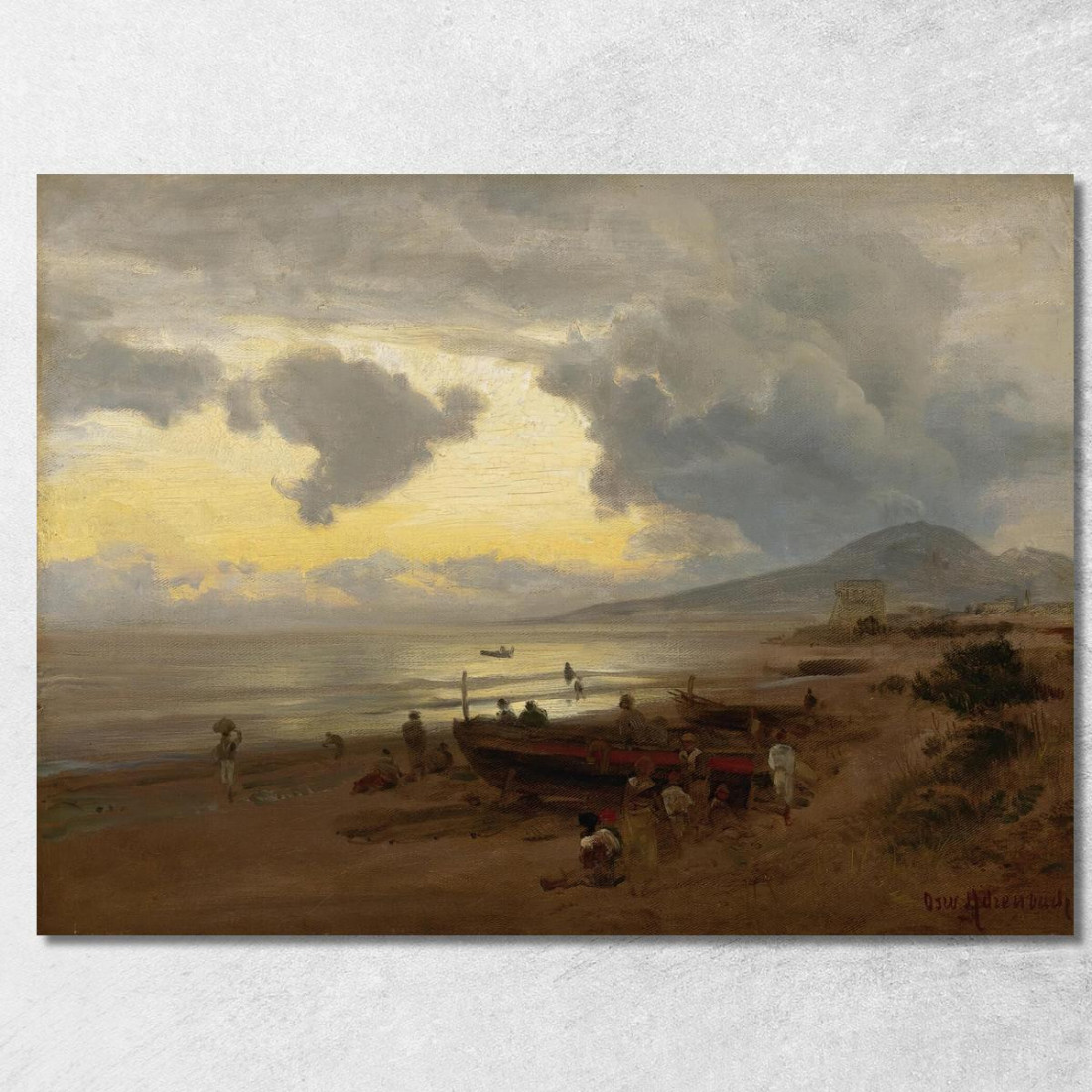 Tramonto Sulla Riva Oswald Achenbach oac31 quadro stampato su tela