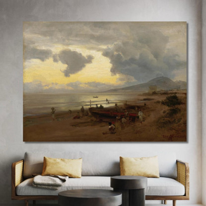 Tramonto Sulla Riva Oswald Achenbach oac31 quadro stampato su tela