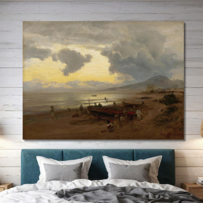 Tramonto Sulla Riva Oswald Achenbach oac31 quadro stampato su tela