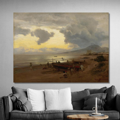 Tramonto Sulla Riva Oswald Achenbach oac31 quadro stampato su tela