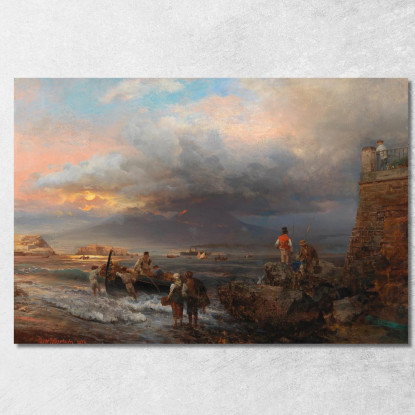 La Baia Di Napoli Con Il Vesuvio Sullo Sfondo Oswald Achenbach oac32 quadro stampato su tela