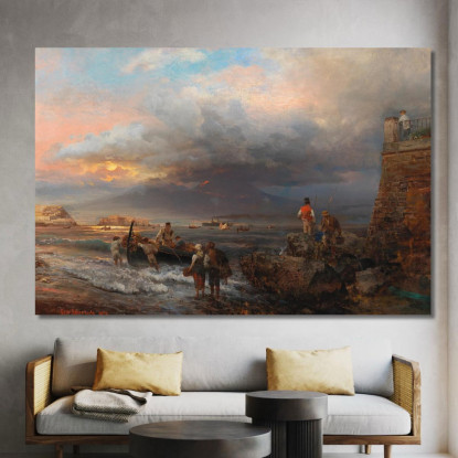 La Baia Di Napoli Con Il Vesuvio Sullo Sfondo Oswald Achenbach oac32 quadro stampato su tela