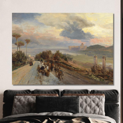 Via Cassia Vicino A Roma Oswald Achenbach oac35 quadro stampato su tela