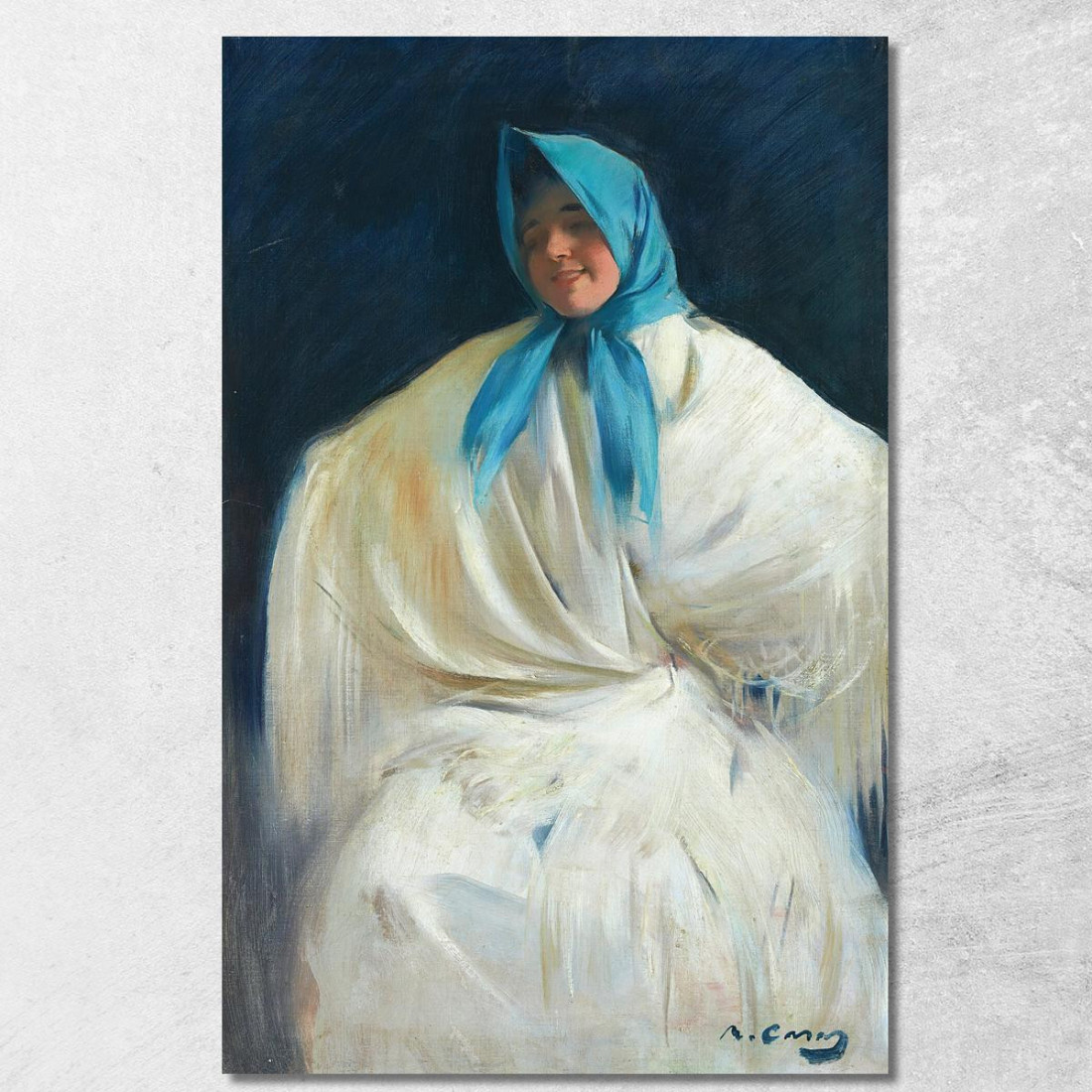 Chula Con Fazzoletto Blu Ramón Casas rcs8 quadro stampato su tela Chula Con Fazzoletto Blu Ramón Casas rcs8 quadro stampato su tela