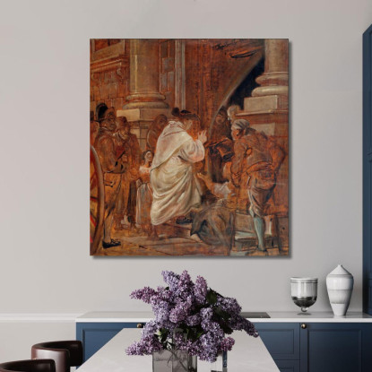 Cardinale Che Benedice I Mendicanti Alle Porte Della Chiesa Wilhelm Marstrand wmr7 quadro stampato su tela