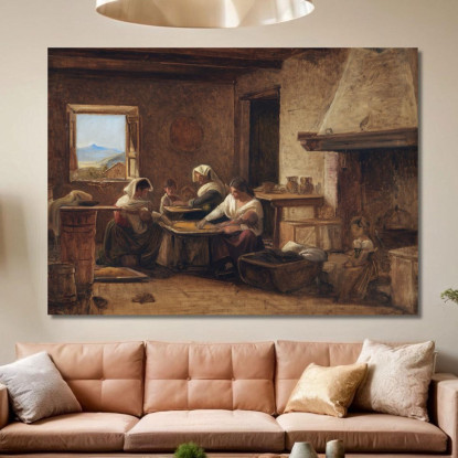 Donne Al Lavoro Nella Cucina Di Una Fattoria Vicino A Olevano Italia Wilhelm Marstrand wmr75 quadro stampato su tela