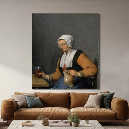 Una Donna Con Una Brocca Di Birra Adriaen van Ostade avo11 quadro stampato su tela