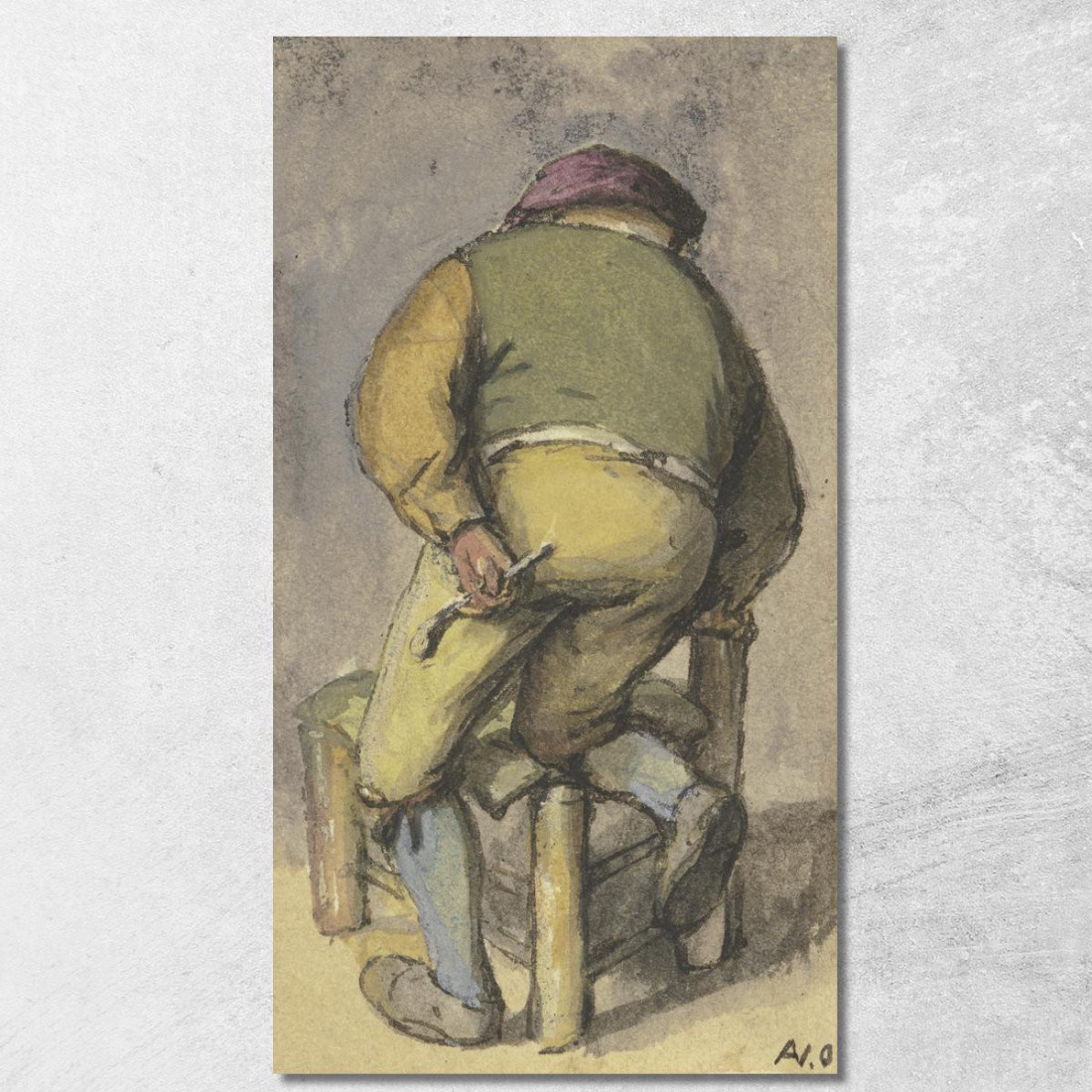 Contadino Di Spalle Con La Gamba Destra Su Una Sedia Inginocchiato Adriaen van Ostade avo16 quadro stampato su tela Contadino Di Spalle Con La Gamba Destra Su Una Sedia Inginocchiato Adriaen van Ostade avo16 quadro stampato su tela
