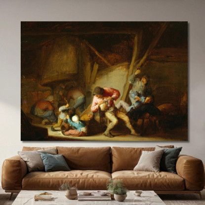 Interno Con Figure Che Bevono E Bambini Che Piangono Adriaen van Ostade avo27 quadro stampato su tela