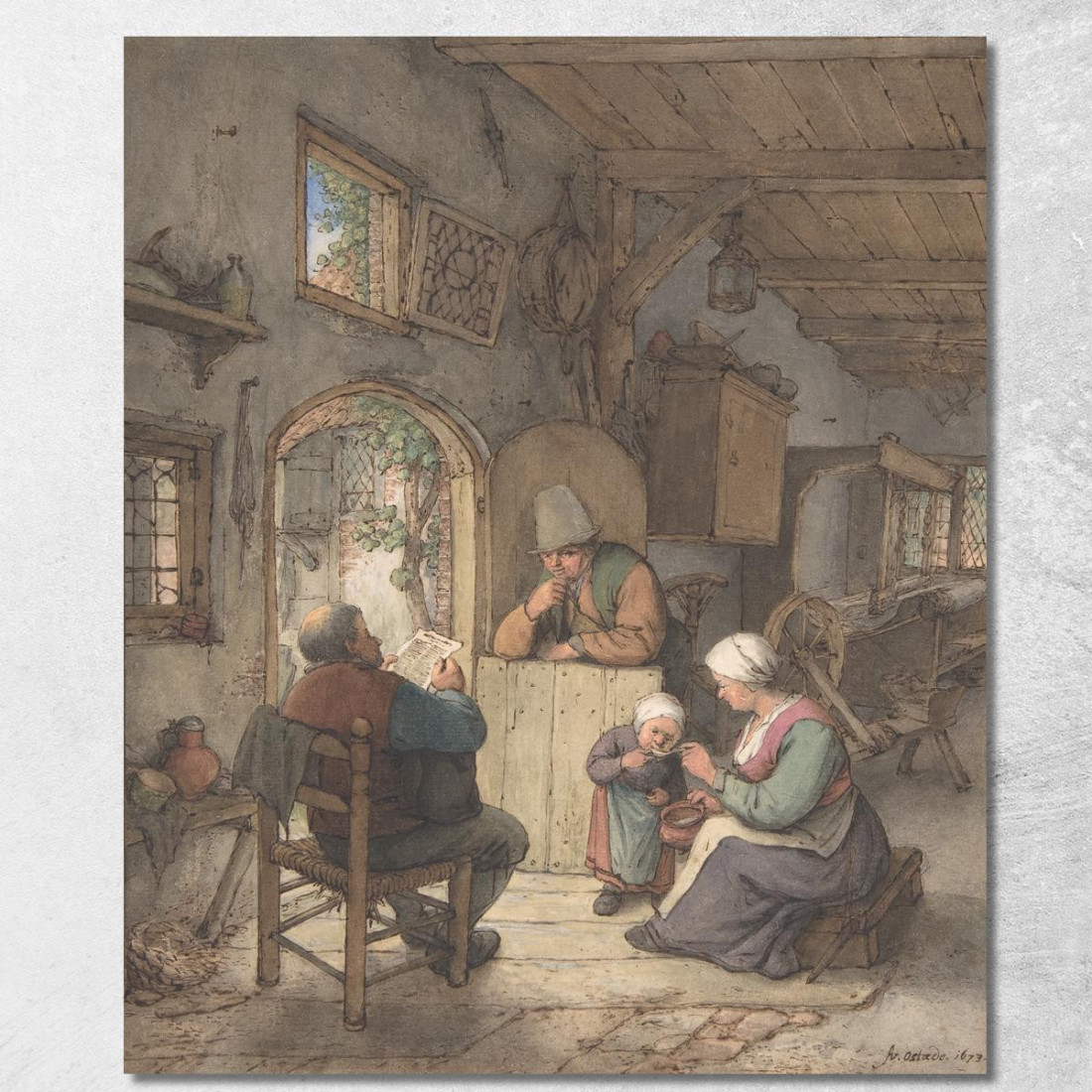 Lettura Delle Notizie Al Cottage Dei Tessitori Adriaen van Ostade avo44 quadro stampato su tela Lettura Delle Notizie Al Cottage Dei Tessitori Adriaen van Ostade avo44 quadro stampato su tela