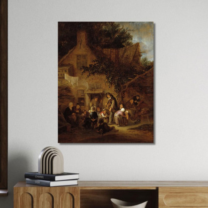 L'Organettista Fuori Da Un Cottage Adriaen van Ostade avo55 quadro stampato su tela