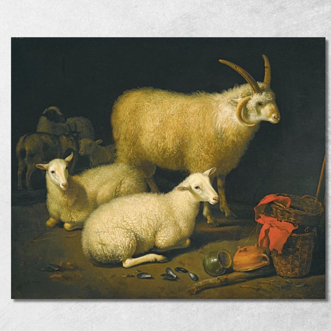 Interno Di Un Fienile Con Un Ariete A Quattro Corna Quattro Pecore E Una Capra Aelbert Cuyp acu1 quadro stampato su tela Interno Di Un Fienile Con Un Ariete A Quattro Corna Quattro Pecore E Una Capra Aelbert Cuyp acu1 quadro stampato su tela