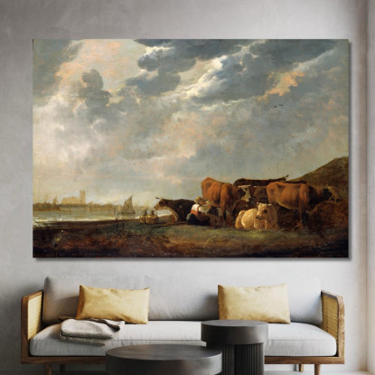 Bestiame Vicino Alla Mosa Con Dordrecht In Lontananza Aelbert Cuyp acu11 quadro stampato su tela
