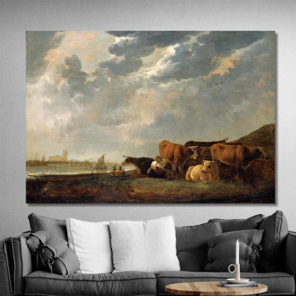 Bestiame Vicino Alla Mosa Con Dordrecht In Lontananza Aelbert Cuyp acu11 quadro stampato su tela