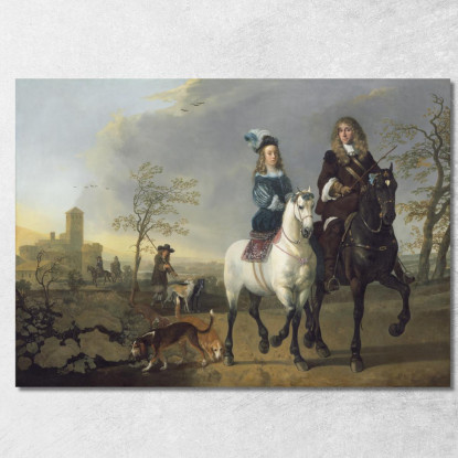 Signora E Gentiluomo A Cavallo Aelbert Cuyp acu19 quadro stampato su tela