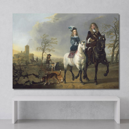 Signora E Gentiluomo A Cavallo Aelbert Cuyp acu19 quadro stampato su tela