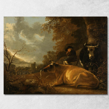 Paesaggio Con Mucche E Un Giovane Mandriano Aelbert Cuyp acu21 quadro stampato su tela