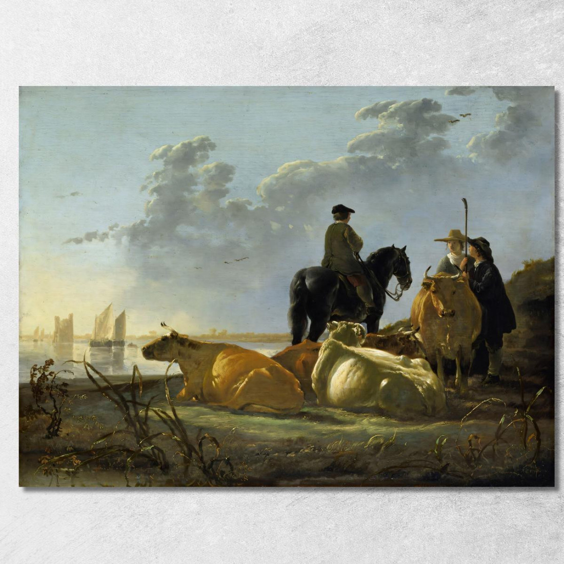 Contadini E Bestiame Presso Il Fiume Merwede Aelbert Cuyp acu33 quadro stampato su tela Contadini E Bestiame Presso Il Fiume Merwede Aelbert Cuyp acu33 quadro stampato su tela