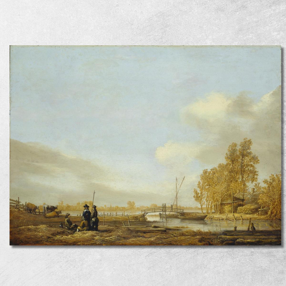 Paesaggio Fluviale Con Passerella Aelbert Cuyp acu40 quadro stampato su tela Paesaggio Fluviale Con Passerella Aelbert Cuyp acu40 quadro stampato su tela