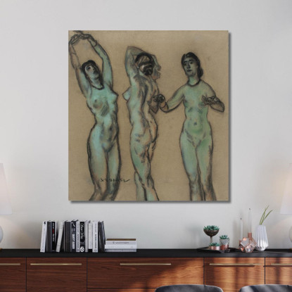 Le Tre Grazie – Culto Indiano Orientale Arthur Bowen Davies abd62 quadro stampato su tela
