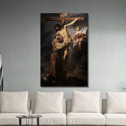 San Francesco D'Assisi Che Abbraccia Cristo Crocifisso Bartolomé Estebán Murillo bem17 quadro stampato su tela