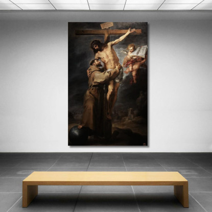San Francesco D'Assisi Che Abbraccia Cristo Crocifisso Bartolomé Estebán Murillo bem17 quadro stampato su tela
