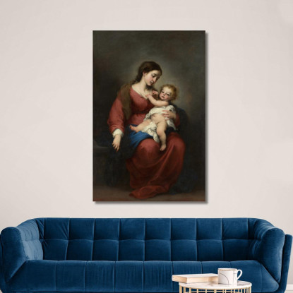 Vergine E Bambino Bartolomé Estebán Murillo bem57 quadro stampato su tela