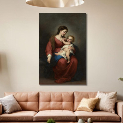 Vergine E Bambino Bartolomé Estebán Murillo bem57 quadro stampato su tela