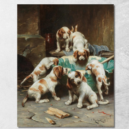 Cuccioli Di Beagle Che Banchettano Carl Reichert crc13 quadro stampato su tela