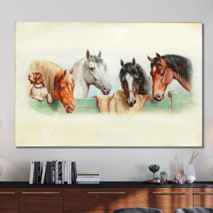Un Cane E Quattro Cavalli Carl Reichert crc22 quadro stampato su tela