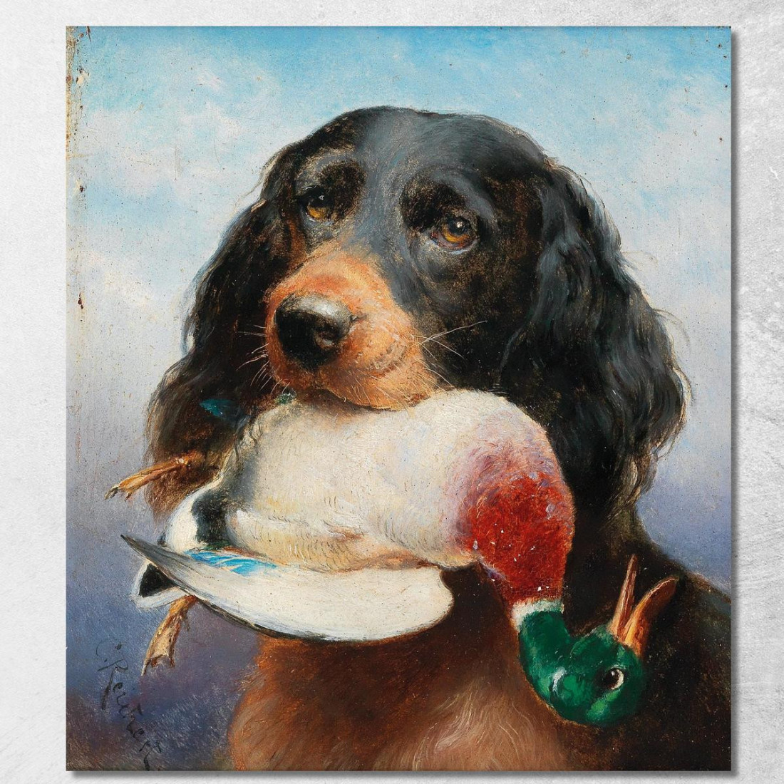 Setter Gordon Con Anatra Selvatica Carl Reichert crc28 quadro stampato su tela Setter Gordon Con Anatra Selvatica Carl Reichert crc28 quadro stampato su tela