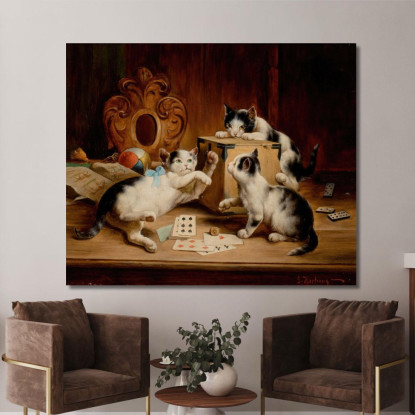 Giocando A Carte Carl Reichert crc43 quadro stampato su tela