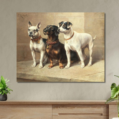 Tre Cani Vigili Carl Reichert crc55 quadro stampato su tela