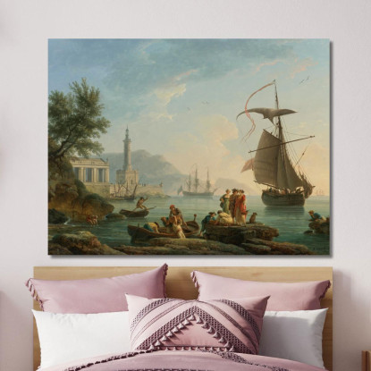 Un Porto Mediterraneo Al Tramonto Con Pescatori Claude-Joseph Vernet cjv5 quadro stampato su tela