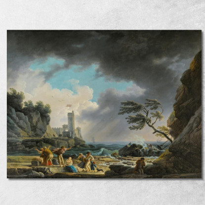 Una Tempesta Vicino A Una Costa Rocciosa Claude-Joseph Vernet cjv11 quadro stampato su tela