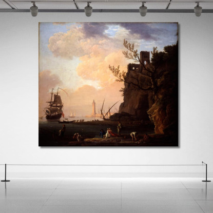Una Scena Portuale In Stile Italiano Claude-Joseph Vernet cjv14 quadro stampato su tela