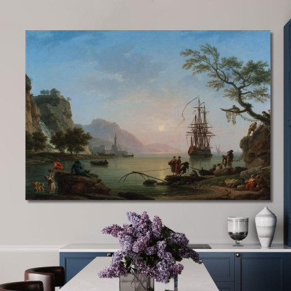 Porto Di Pesca All'Alba Claude-Joseph Vernet cjv17 quadro stampato su tela