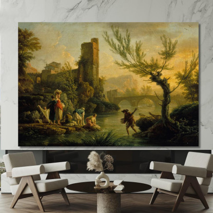 Paesaggio Con Lavandaie Claude-Joseph Vernet cjv23 quadro stampato su tela