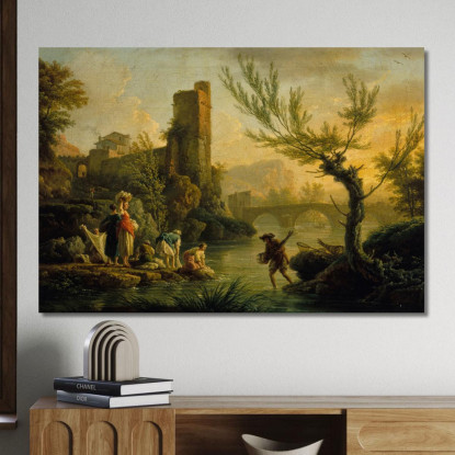 Paesaggio Con Lavandaie Claude-Joseph Vernet cjv23 quadro stampato su tela