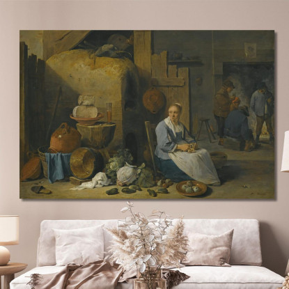 Interno Di Un Fienile Con Una Domestica Che Prepara Le Verdure David Teniers The Younger dty1 quadro stampato su tela